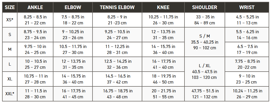 #TS205 Impacto® Thermo Wrap Tennis Elbow-size guide